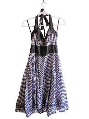 Unbranded Black & White Checkered Pinup Halter Swing Dress - Large